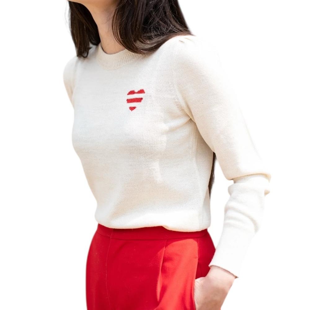 NWT YAPA Light Weight Baby Alpaca Sweater Off White Stepped Heart Medium $225